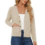 AskLazy Women's Open Front Cardigan Casual Loose Lightweight Cardigans Sweater,US Size,Light Apricot,XXL