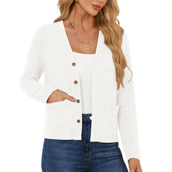 AskLazy Women's Open Front Cardigan Casual Loose Lightweight Cardigans Sweater,US Size,White,L