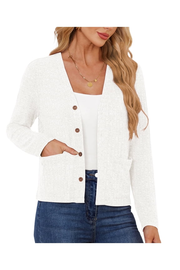 Women's Open Front Cardigan Casual Loose Lightweight Cardigans Sweater,US Size,White,L