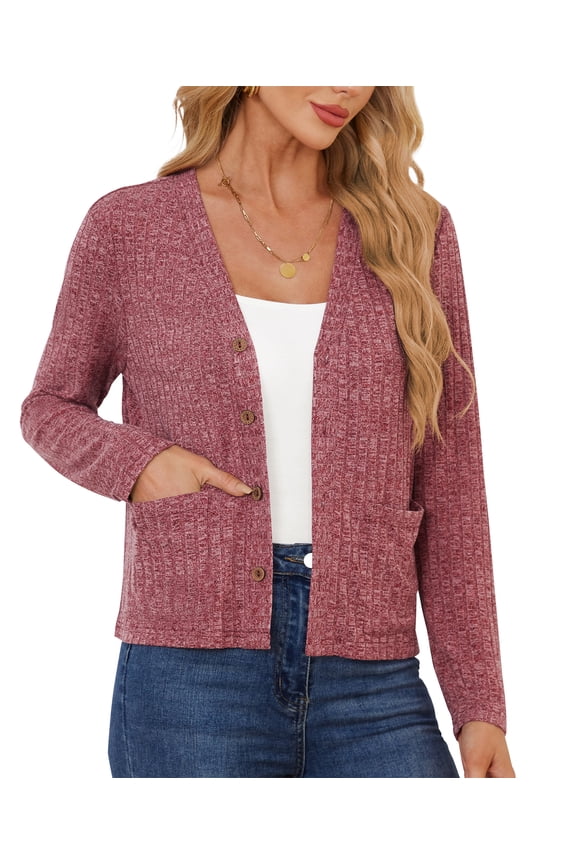 Women's Open Front Cardigan Casual Loose Lightweight Cardigans Sweater,US Size,Wind Red,L