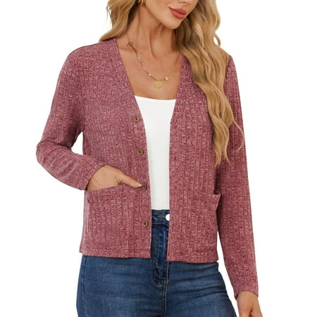 AskLazy Women's Open Front Cardigan Casual Loose Lightweight Cardigans Sweater,US Size,Wine Red,S