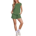 thumbnail image 1 of AskLazy Women's 2 Piece Sets Casual Short Sleeve Crewneck Blouses Coordinated With Outfits Shorts Loungewear Tracksuit Set,Army Green,M, 1 of 11