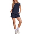 thumbnail image 1 of AskLazy Women's 2 Piece Sets Casual Short Sleeve Crewneck Blouses Coordinated With Outfits Shorts Loungewear Tracksuit Set,Navy Blue,3XL, 1 of 11