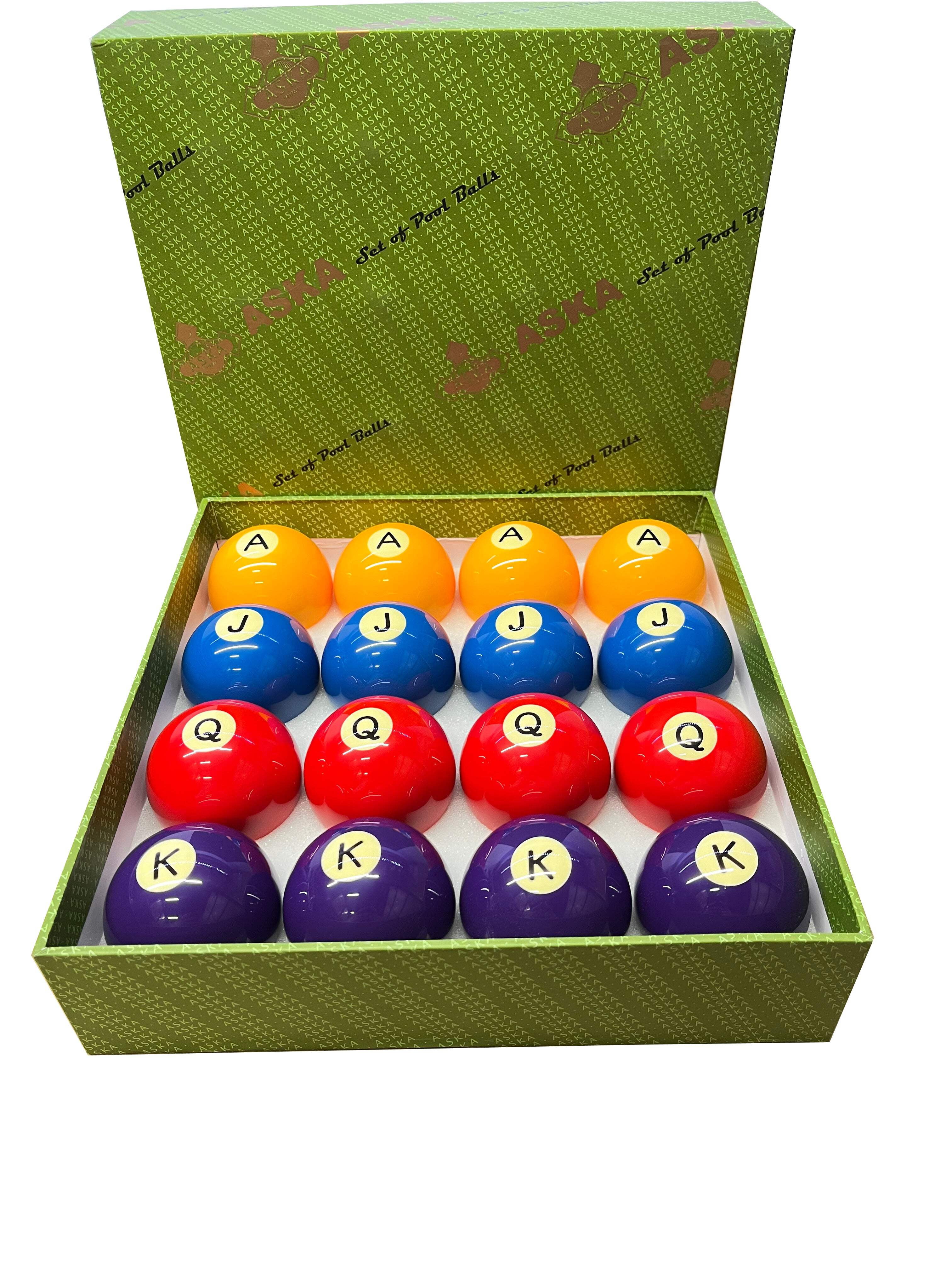 Pocker Pool Aska Billiards Grade A POKER Balls Set, 16 Balls, 2 1/4 inch, PBPOKER ...