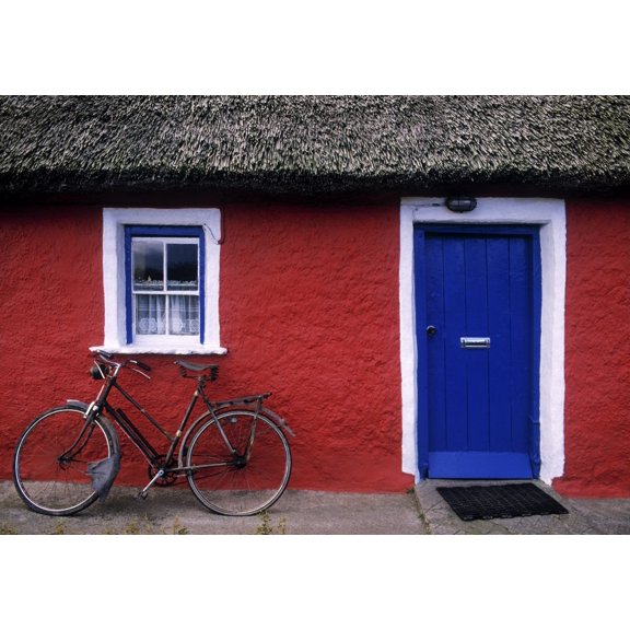 Askeaton Co Limerick Ireland Bicycle In Front Of A House Canvas Art - The Irish Image Collection Design Pics (16 x 11)