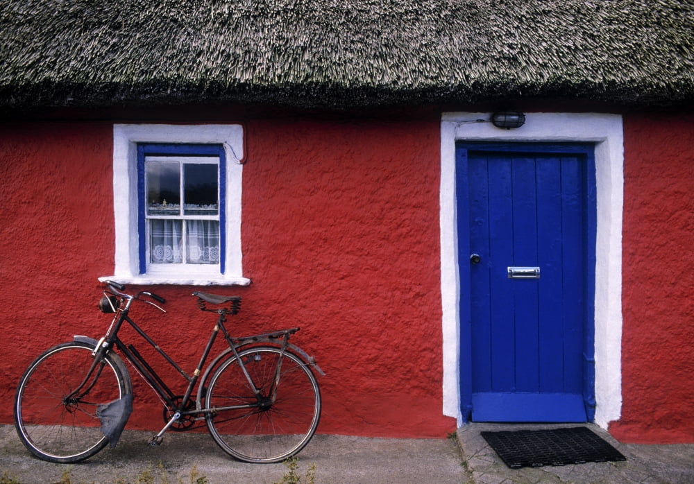 Askeaton Co Limerick Ireland Bicycle In Front Of A House Canvas Art - The Irish Image Collection Design Pics (32 x 22)