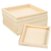 Askfic wood blocks toys 5 Wooden Square Trays for Montessori Art & Food Table 4.84"X4.84"X0.59"