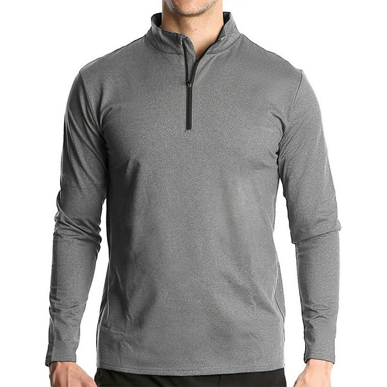 Askfv Men s 1 4 Zip Pullover Fleece Lined Running Shirts Long Sleeve Sports Tops Sweatshirt Walmart