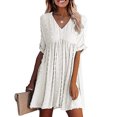 thumbnail image 1 of Askfv Summer Dresses for Women Loose Ruffle V Neck Short Sleeve Mini Party Dress, 1 of 2