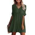 thumbnail image 1 of Askfv Summer Dresses for Women Loose Ruffle V Neck Short Sleeve Mini Party Dress, 1 of 2