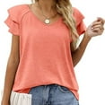 thumbnail image 1 of Askfv Summer Tops Knit Shirts Casual Ruffle Short Sleeve Top Round Neck Tunic Tank Tops Tee Blouse for Women, 1 of 6