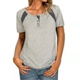 thumbnail image 1 of Askfv Tops Shirt for Women Short Sleeve Henley Crew Neck Tunic Loose Casual Tee Tops Pullover Size S-3XL, 1 of 3