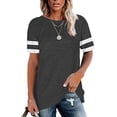 thumbnail image 1 of Askfv Women Casual Short Sleeve T-Shirts Striped Tunic Loose Pullover Shirts Tops, 1 of 3
