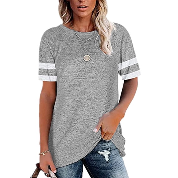 Askfv Women Casual Short Sleeve T-Shirts Striped Tunic Loose Pullover Shirts Tops