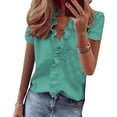 thumbnail image 1 of Askfv Women Ruffle Tops Daily Casual V-Neck Tunic Blouse Solid Color Summer Tops, 1 of 2