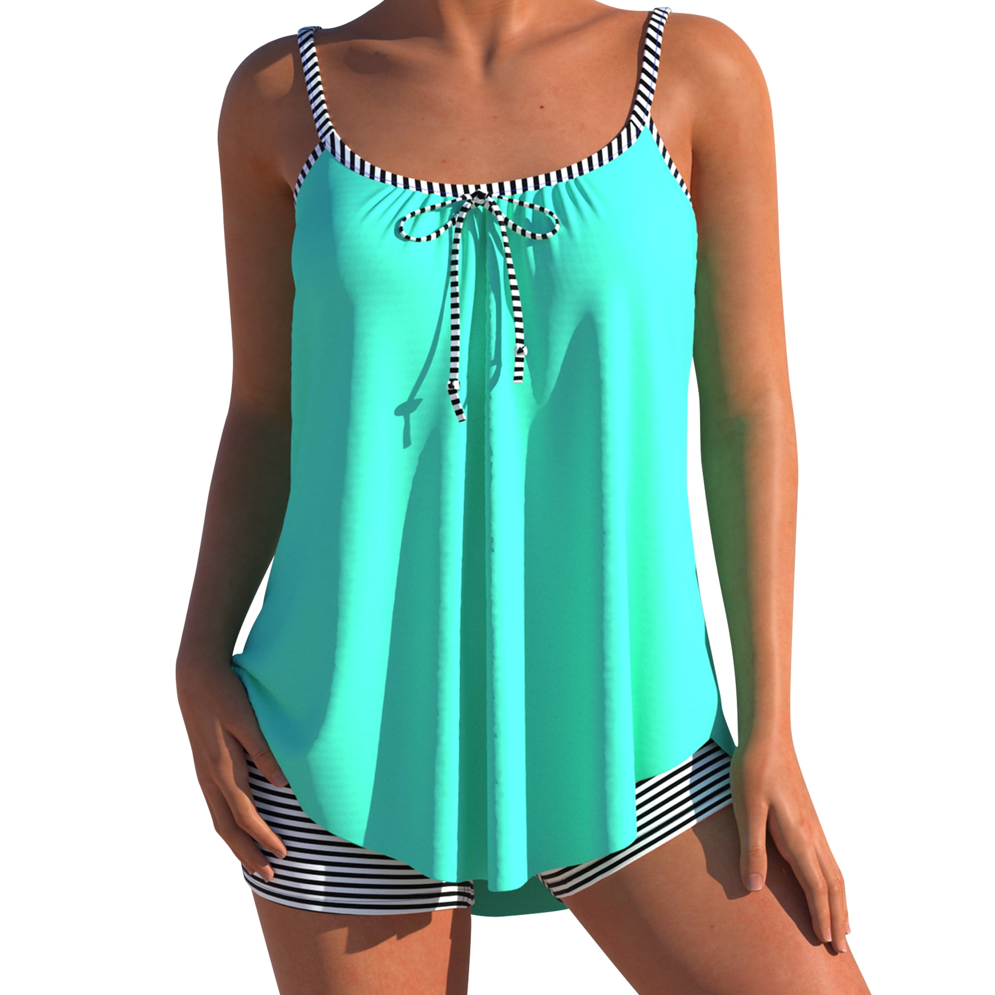 Askfv Women Tankini Swimsuits Two Piece Bathing Suit Leaves Tankini Top