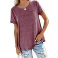 thumbnail image 1 of Askfv Women Tops O Neck Short Sleeve Shirts Tops Summer Casual Loose Solid Color Basic Tunic T-shirt, 1 of 3