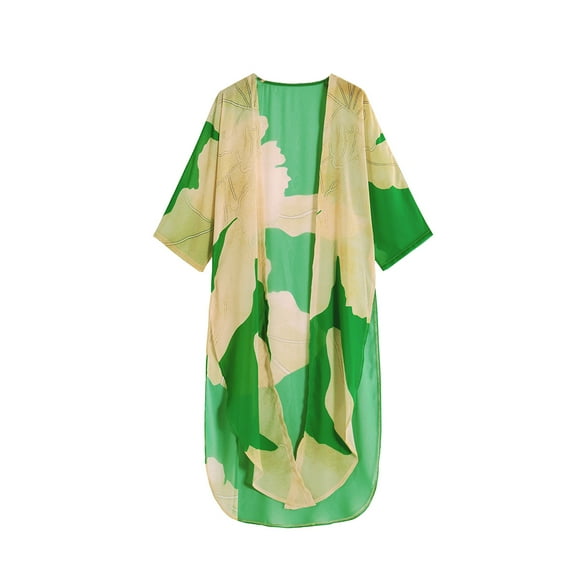 Askfv Women's Bikini Swimsuit Cover Ups Kimono Cardigan Floral Loose Beach Outwear Tops