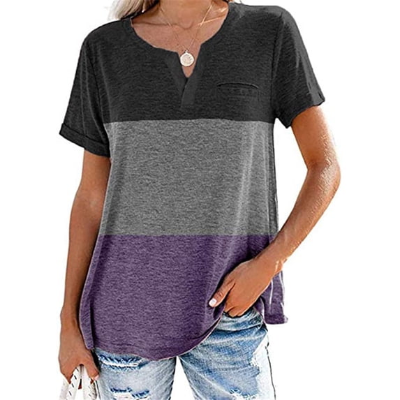 Askfv Women's Henley V-Neck T-Shirt Short Sleeve T Shirts Tees Casual Loose Fit Blouse Tops