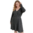 thumbnail image 1 of Askfv Women's Long Sleeve Solid Color Ribbed Knitted Tie Waist Tunic Pullover Sweater Dress, 1 of 4
