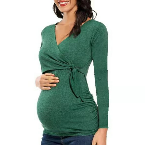 Askfv Women's Maternity Shirts Short&Long Sleeve V-Neck Comformation Cute Maternity Tops