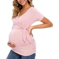 thumbnail image 1 of Askfv Women's Maternity Shirts Short&Long Sleeve V-Neck Comformation Cute Maternity Tops, 1 of 6