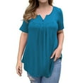 thumbnail image 1 of Askfv Women's Plus Size Henley Top V Neck Button Up Tunic Tops Casual Short Sleeve Ruffle Blouse Shirts, 1 of 4