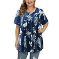 thumbnail image 1 of Askfv Women's Plus Size Top Floral Blouses Henley V Neck Button Up Tunic Tops Ruffle Flowy Short Sleeve T Shirts, 1 of 4