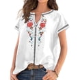 thumbnail image 1 of Askfv Women's T Shirt Ethnic Style V Neck T-Shirt Short Sleeve Floral Tunic Tops, 1 of 3