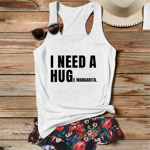 Askfv Women's Tank Tops English Print Sleeveless Top Summer Workout Tee Blouse Loose Yoga Athletic Casual Vests Shirts