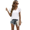 thumbnail image 1 of Askfv Womens Blouse V-Neck T-shirt Ruffle Sleeve Tunic Blouse Tops S-XXL, 1 of 4