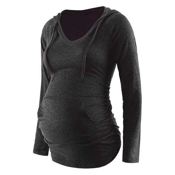 Askfv Womens Maternity Hoodie Top Sweatshirt Long Sleeve V Neck Pregnancy Tunic Top