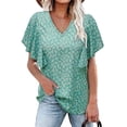 thumbnail image 1 of Askfv Womens Tops Casual Summer Tops Short Ruffle Sleeve Floral V Neck Blouses Casual T Shirts, 1 of 3