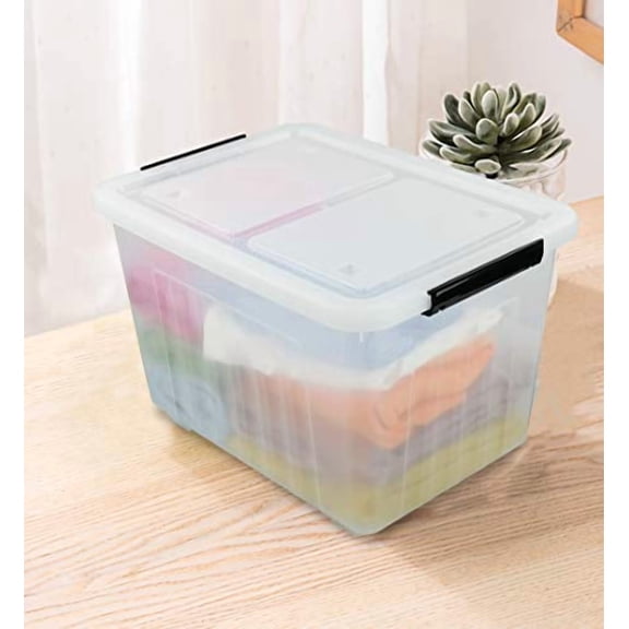 Asking 4-Pack Clear Large 50 L Plastic Storage Boxes, Plastic Storage Bins with Wheels