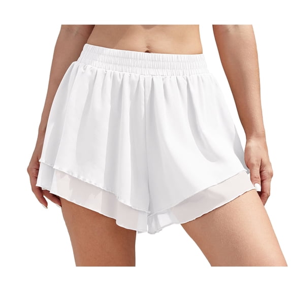 Asklazy 2 in 1 Flowy Shorts for Women Gym Yoga Athletic Workout Running Trendy Shorts ,US Size,White,XL