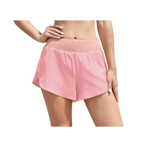 Mid Waisted Dolphin Athletic Shorts for Women Lightweight High Split Gym Workout Shorts with Liner Quick Dry,D Pink,(S-2XL)