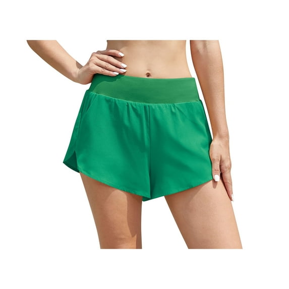 Asklazy Mid Waisted Dolphin Athletic Shorts for Women Lightweight High Split Gym Workout Shorts with Liner Quick Dry,US Size,Green,M