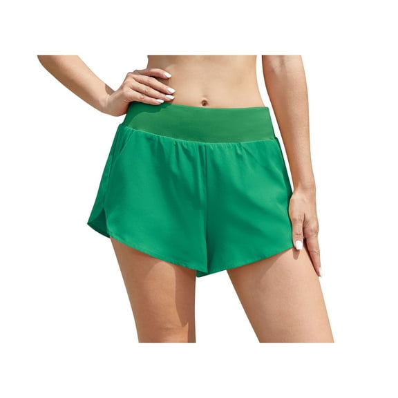 Asklazy Mid Waisted Dolphin Athletic Shorts for Women Lightweight High Split Gym Workout Shorts with Liner Quick Dry,US Size,Green,XL