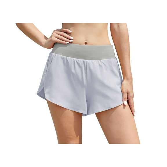 Asklazy Mid Waisted Dolphin Athletic Shorts for Women Lightweight High Split Gym Workout Shorts with Liner Quick Dry,US Size,Grey,S