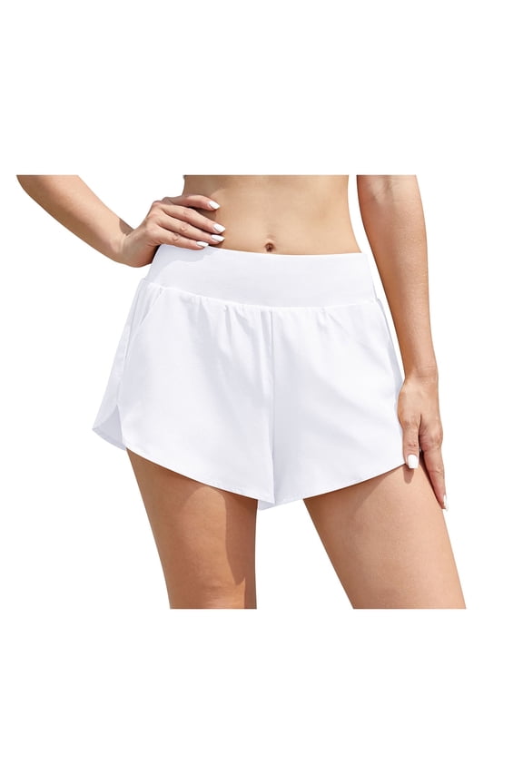 Mid Waisted Dolphin Athletic Shorts for Women Lightweight High Split Gym Workout Shorts with Liner Quick Dry,US Size,White,XL