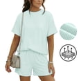 thumbnail image 1 of Asklazy Two Piece Sets for Women Summer Travel Vacation Outfits Pleated Short Sleeve Lounge Sets,Mother‘s Day,Iceland Green,2XL, 1 of 9