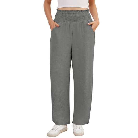 Asklazy Wide Leg Pants for Women Lightweiht Elastic Waisted Palazzo Trousers,US Size,Grey,L