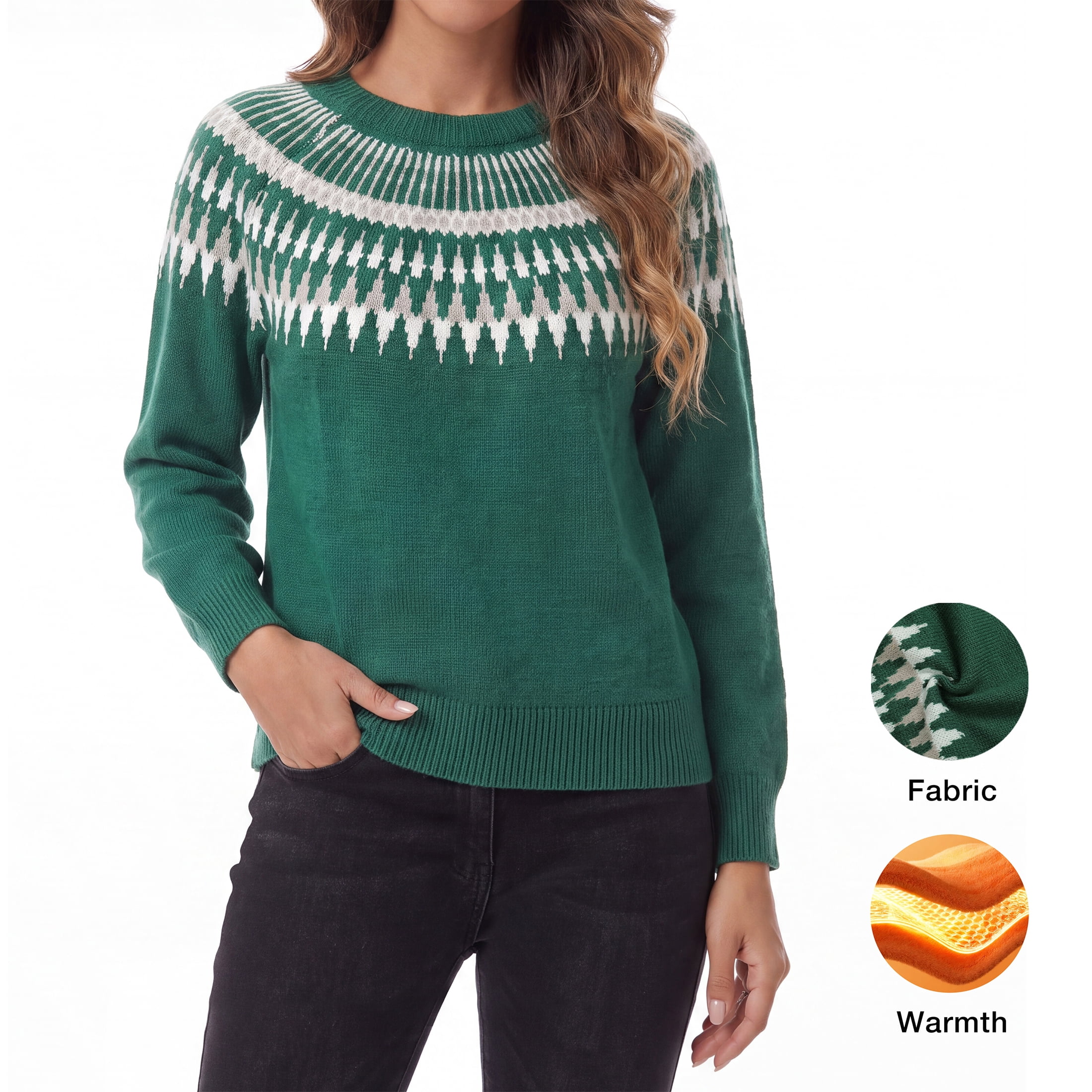 Asklazy Women Casual Regular Fit Jacquard Crew Neck Sweater Winter ...