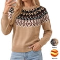 thumbnail image 1 of Asklazy Women Casual Regular Fit Jacquard Crew Neck Sweater Winter Pullover,US Size,Khaki,2XL, 1 of 9