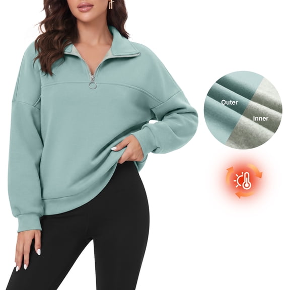 Asklazy Women's Warm Fleece Lined Sweatshirt Loose Casual Pullover Fall Top,Christmas,Gray Green,L