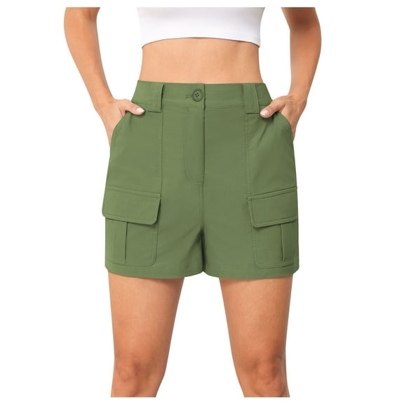 Asklazy Women High Waist Pockets overalls Shorts Summer Casual Shorts,US Size,Army Green,XL