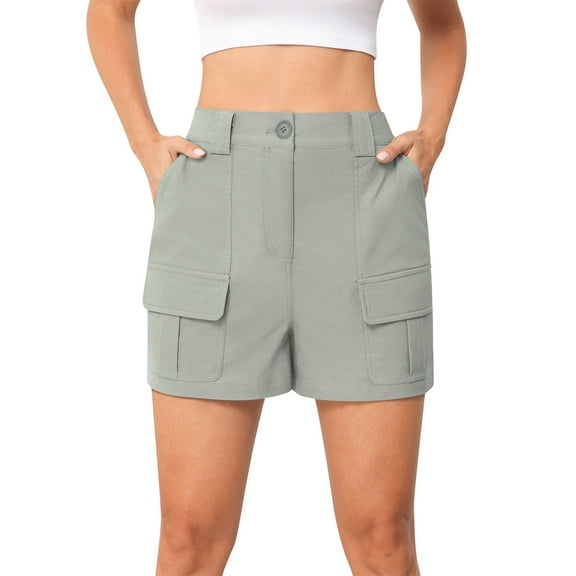 Asklazy Women High Waist Pockets overalls Shorts Summer Casual Shorts,US Size,Grey,L