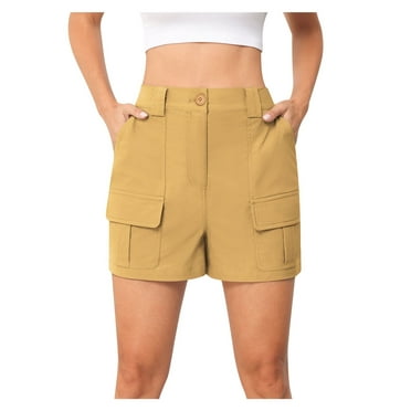 Asklazy Women High Waist Pockets overalls Shorts Summer Casual Shorts,US Size,Khaki,M