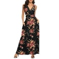 thumbnail image 1 of Asklazy Women Sleeveless Deep V Neck Loose Plain Long Maxi Casual Dress,US Size,XXL,F Brown Floral Black, 1 of 13