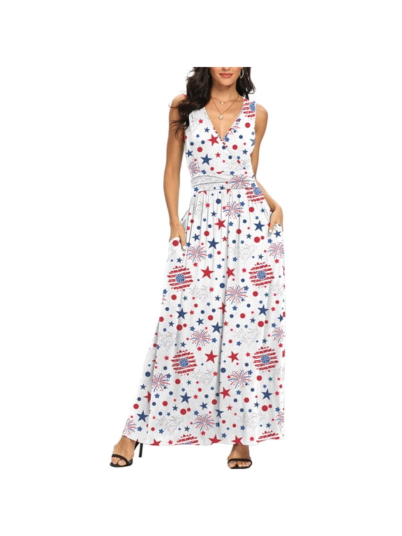 Women Sleeveless Deep V Neck Loose Plain Long Maxi Casual Dress,st patricks day,L